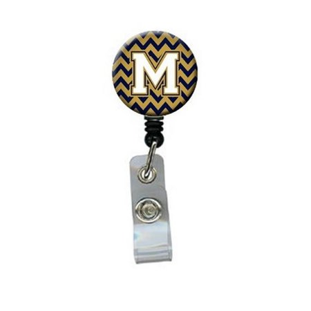 CAROLINES TREASURES Letter M Chevron Navy Blue and Gold Retractable Badge Reel CJ1057-MBR